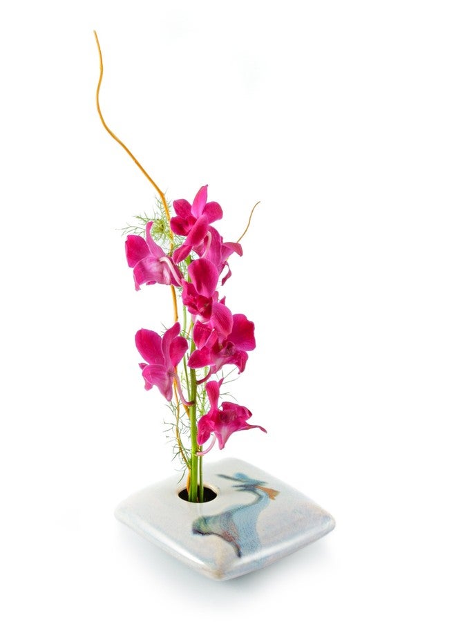 Georgetown Pottery Square Ikebana Flower Vase, Ivory Wave - Image 1